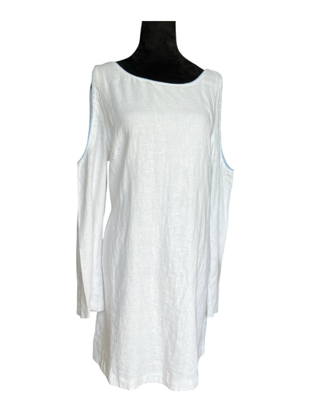 Island Company Alia Dress Size Large White Linen Cold Shoulder Mini Dress New